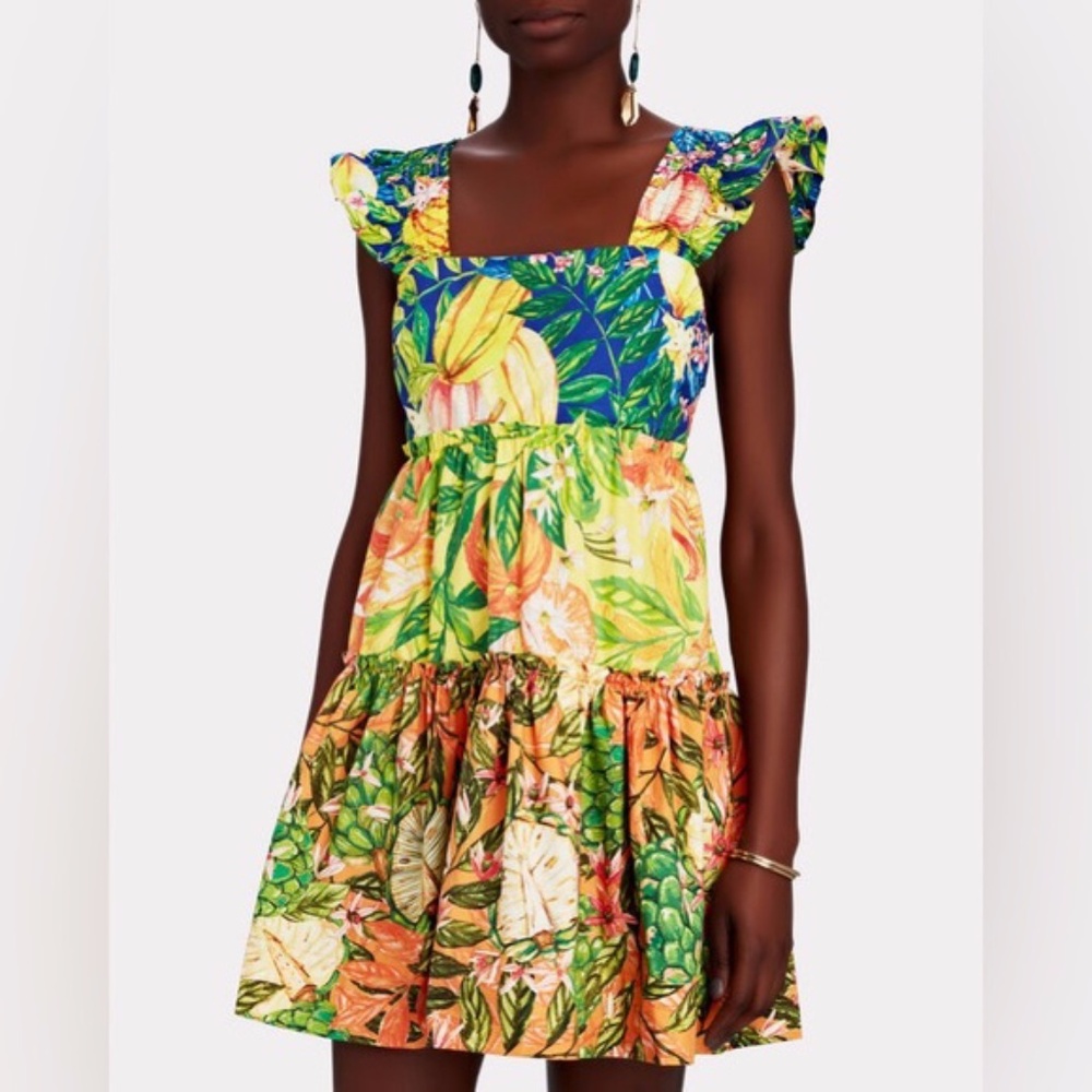 FARM Rio Tropical Print Mini Dress - Green, Yellow, Orange